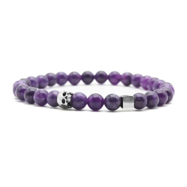 Nato Cuff - Bracelet Skull en Argent Tete de mort - Pierre Amethyst 6mm - Bijoux Homme ou Femme Bracelet Skull Cube Argent 925
