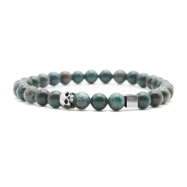 Nato Cuff - Bracelet Skull en Argent Tete de mort - Pierre Blood Stone 6mm - Bijoux Homme ou Femme Bracelet Skull Cube Argent 925