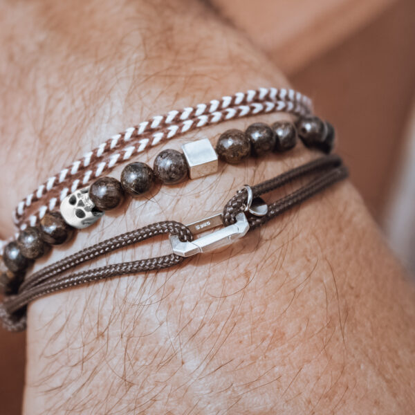 Nato Cuff - Bracelet Skull en Argent Tete de mort - Pierre Bronzite 6mm - Bijoux Homme ou Femme 2 Bracelet Skull Cube Argent 925