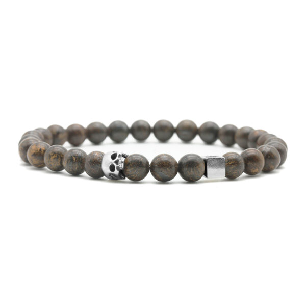 Nato Cuff - Bracelet Skull en Argent Tete de mort - Pierre Bronzite 6mm - Bijoux Homme ou Femme Bracelet Skull Cube Argent 925