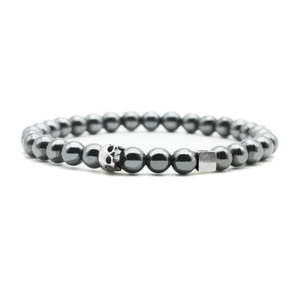 Nato Cuff - Bracelet Skull en Argent Tete de mort - Pierre Hematite 6mm - Bijoux Homme ou Femme Bracelet Skull Cube Argent 925