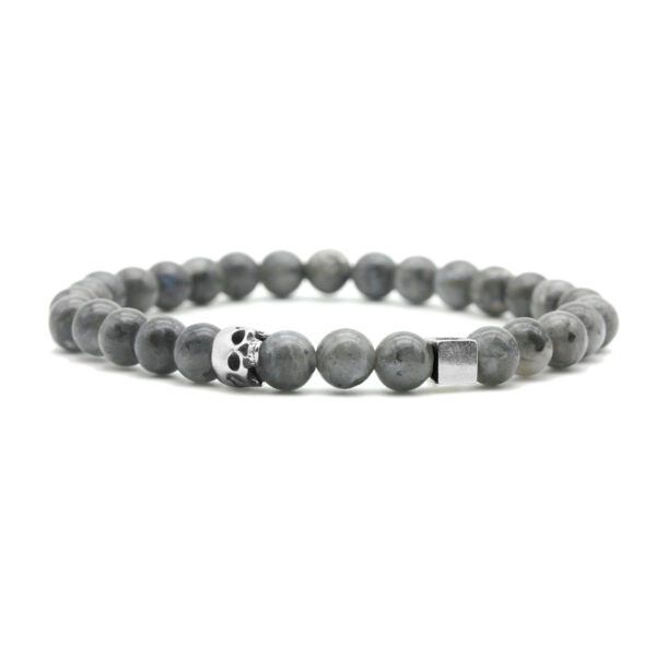 Nato Cuff - Bracelet Skull en Argent Tete de mort - Pierre Larvikite 6mm - Bijoux Homme ou Femme Bracelet Skull Cube Argent 925