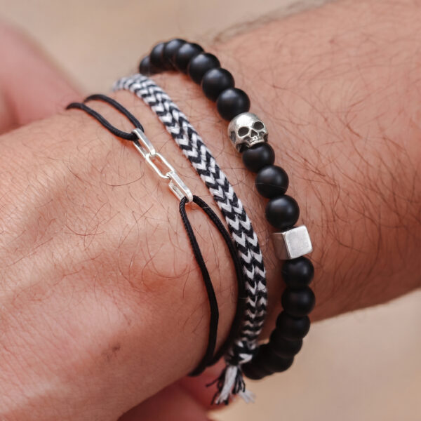 Nato Cuff - Bracelet Skull en Argent Tete de mort - Pierre Onyx Mat 6mm - Bijoux Homme ou Femme 2 Bracelet Skull Cube Argent 925