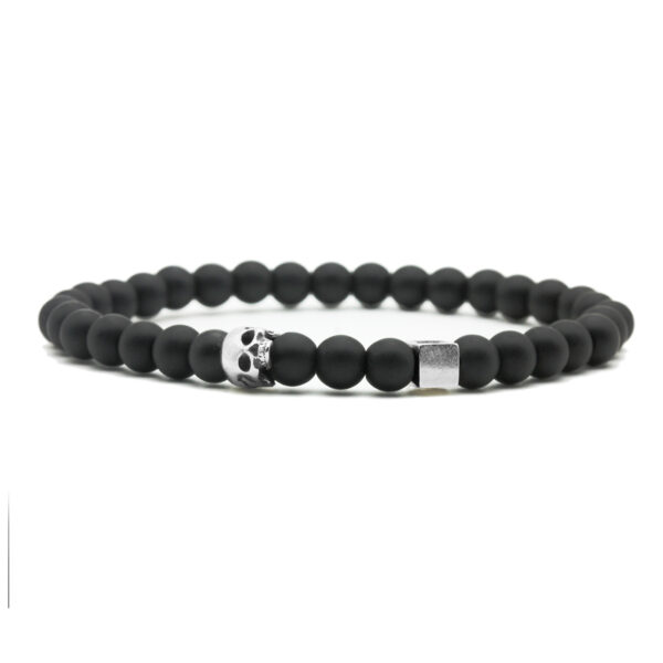 Nato Cuff - Bracelet Skull en Argent Tete de mort - Pierre Onyx Mat 6mm - Bijoux Homme ou Femme Bracelet Skull Cube Argent 925
