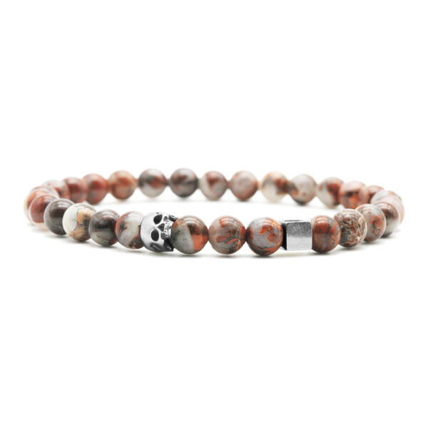Nato Cuff - Bracelet Skull en Argent Tete de mort - Pierre Poppy Jasper 6mm - Bijoux Homme ou Femme Bracelet Skull Cube Argent 925